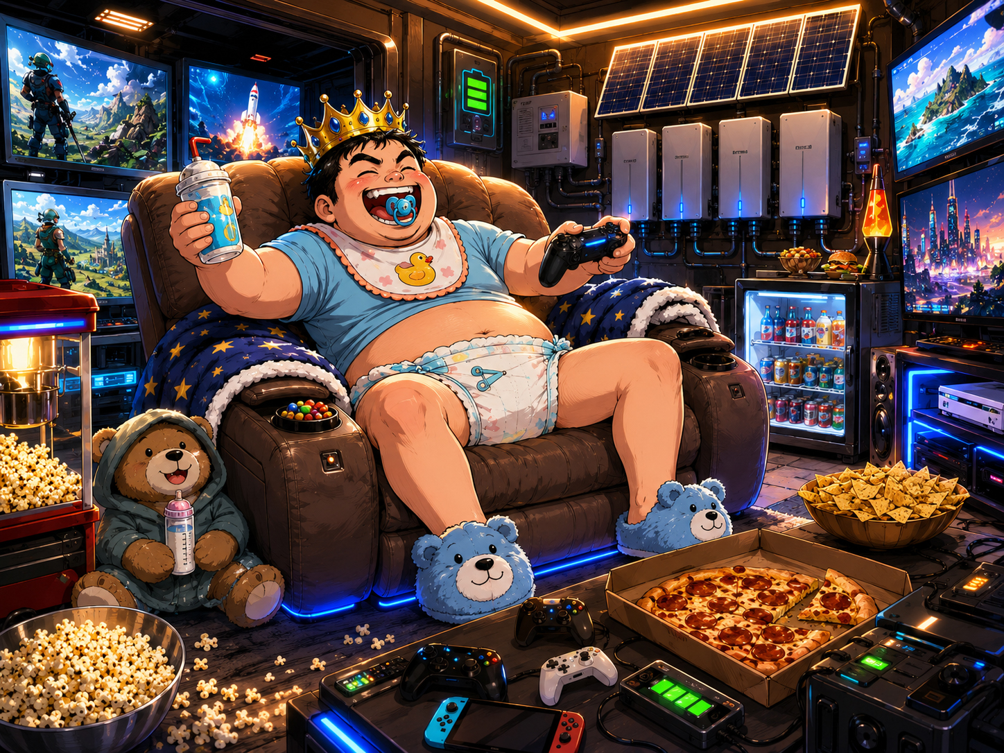 Adult man baby command center