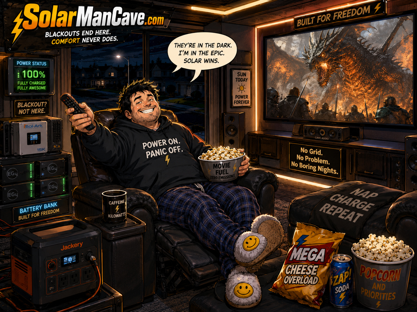 Solar backed home theater manga scene